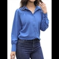 thumbnail image 1 of Blusa Elegante de Larga para Mujer, Estilo Informal, con Cuello Abotonado y Plisada Al Frente. Azul M, 1 of 10