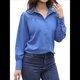 thumbnail image 1 of Blusa Elegante de Larga para Mujer, Estilo Informal, con Cuello Abotonado y Plisada Al Frente. Azul L, 1 of 10