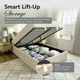 thumbnail image 2 of Aqua Queen Storage Bed with Cream Linen Upholstery, Lift-Up Hidden Storage, Wooden Headboard, Metal Frame & Slatted Base, No Box Spring, 2 of 10