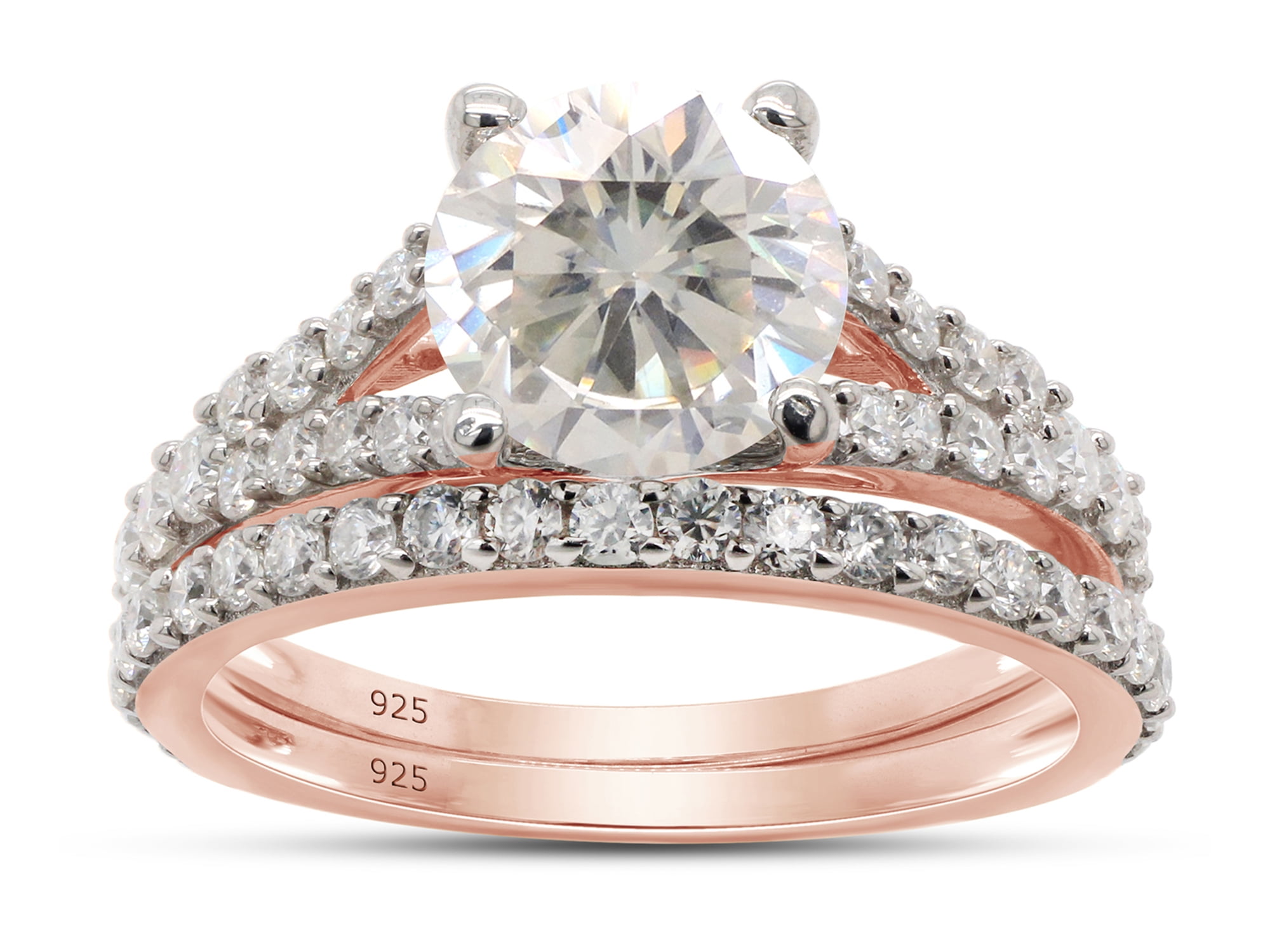 Diamond Wedding 14K White Gold Fn His & Her Trio Engagement Ring Set Bridal Band 