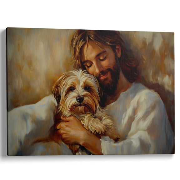 Wallume Store Vintage Jesus Hugging Dog Christian Canvas Wall Art Living Room Bedroom Decor 12x8 Inch