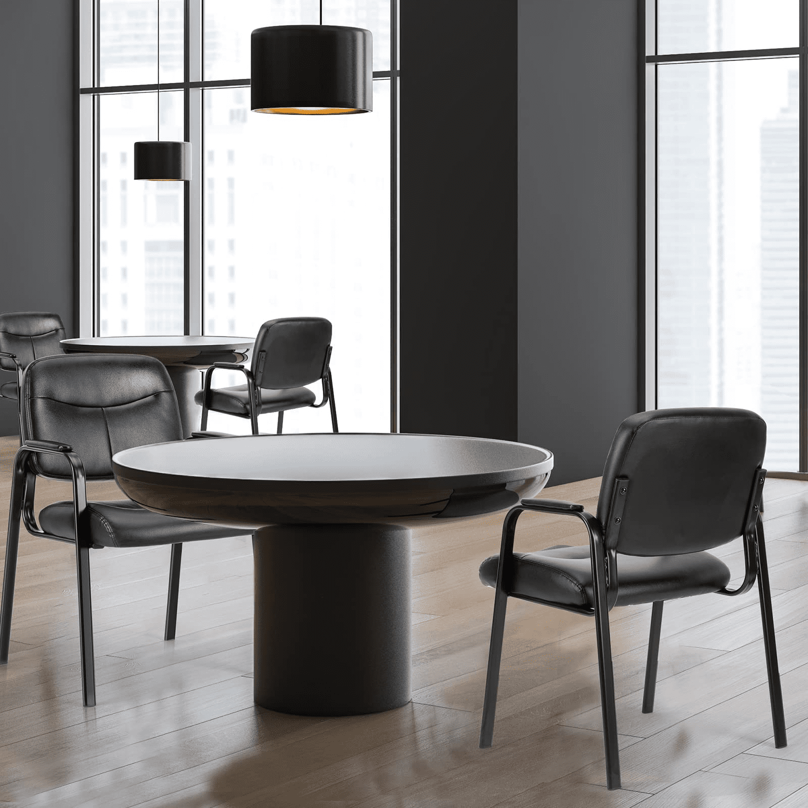 Guest Chair, Reception Chair with Fixed PU Leather Padded Armrests for Office Waiting Room, Black, 1 Pack