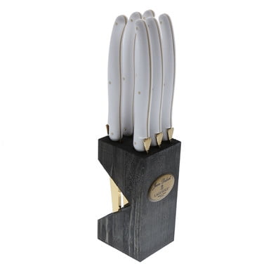 Jean Dubost New Age 6pc Steak Knives in Block White & Gold