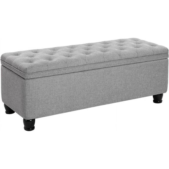 SONGMICS 46.5" Storage Ottoman Bench Storage Bench Bedroom Bench 330lb Load Capacity Solid Wood Legs Light Gray