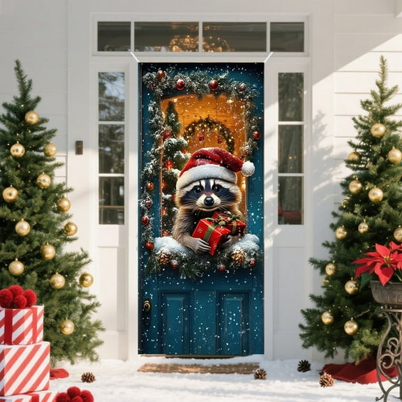 Christmas Door Cover - Christmas Day Door Decoration - Festival Party Decoration, Winter Wonderland Christmas Decor Holiday Party Supplies 35 x 71Inch