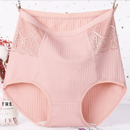 Xunlbb Underwear for Women Plus Size Women s Solid Lace Plus Size High Waist Leak Proof Cotton Crotch Shorts Underwear Panties (Pink 2XL) on Clearance