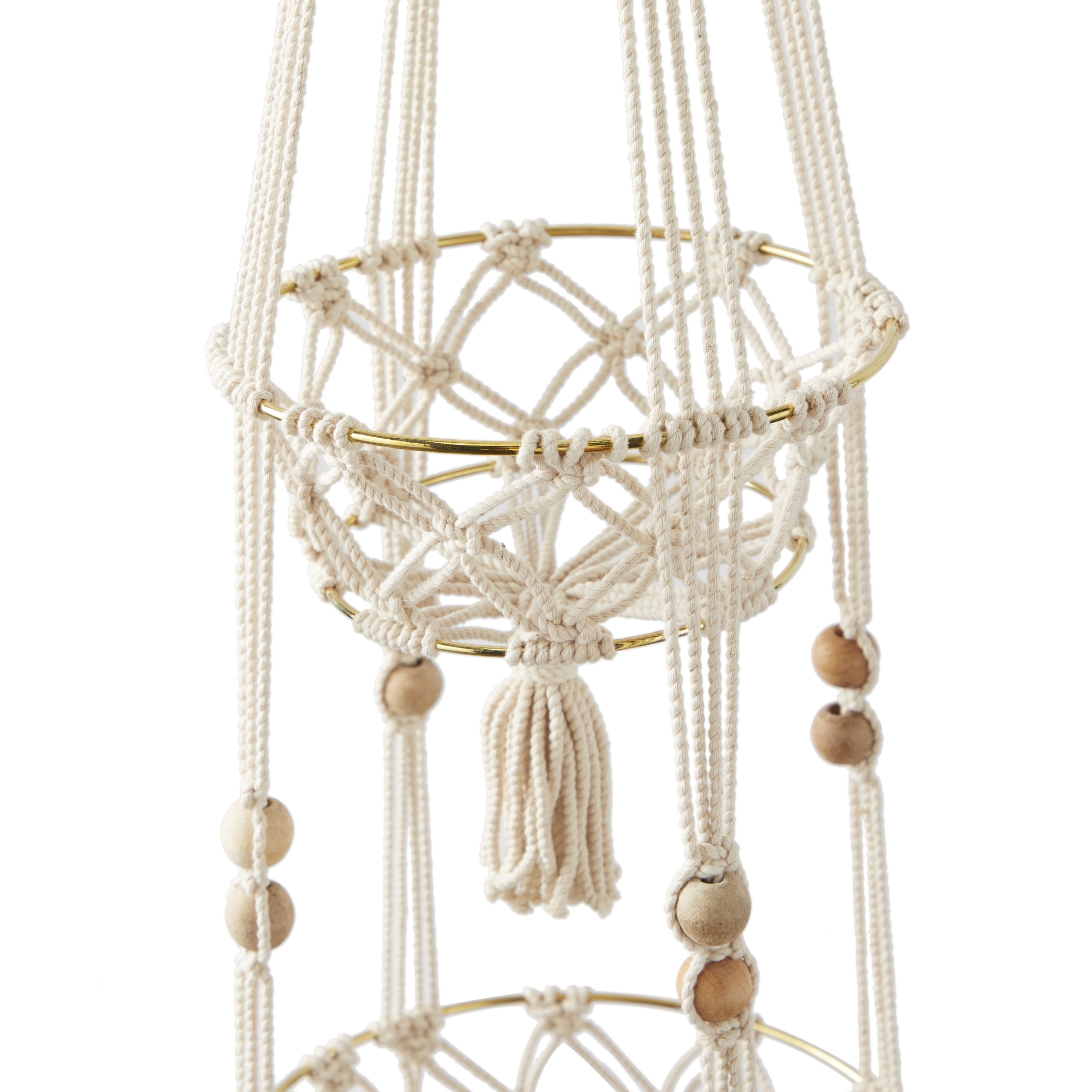 DecMode 10" x 10" x 49" Round White Fabric Handmade Hanging Macrame Wall Planter