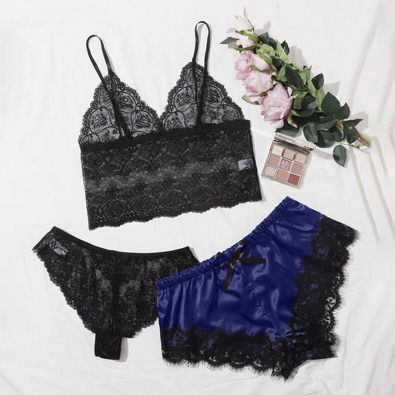 HUPOM Matching Underwear Underwear For Women High Waist Sleepwear Belt Elastic Waist Blue XL