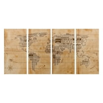Empire Art Direct World Map Print on Solid Wood Wall Art Set of 4, 60" x 30", Ready to Hang