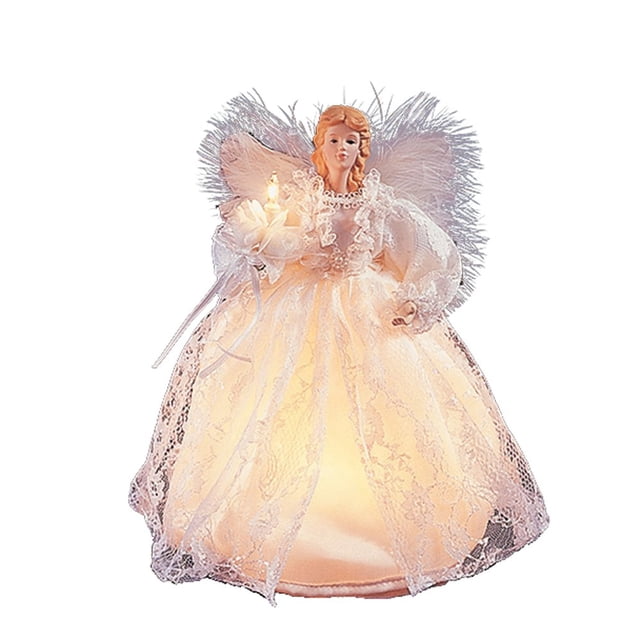 Decoración para árbol de Navidad, diseño de Kurt Adler, ángel blanco, 23 cm, 10 luces