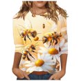 thumbnail image 2 of PEONAVET 3/5790 Length Sleeve Womens Tops, Ladies' Loose Casual Festival Round Neck Three Quarter Sleeve 3/4 Sleeve T-shirt, 2 of 5