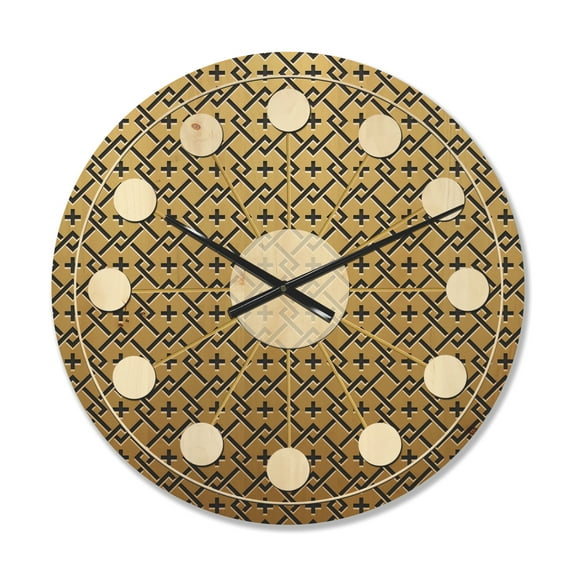 Designart 'Metallic Golden Luxury Geometrics XII XVIII' Mid-Century Modern Wood Wall Clock