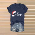 thumbnail image 4 of Women Christmas Outfit Women's Fashion V-Neck Christmas Print Loose Fit Casual T-Shirt Top for Everyday Wear Blue S, 4 of 5