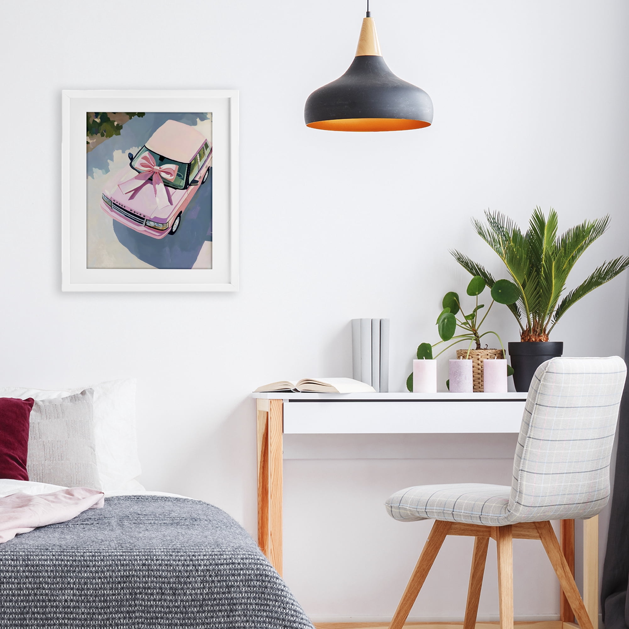 Stupell Industries Pink Luxury Rover with Ribbon White Framed Print Under Glass, design by The Prints Vibe