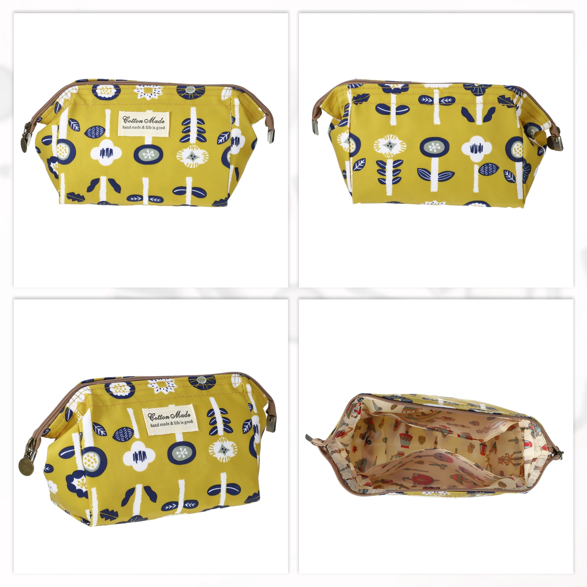 Unique Bargains Printed Travel Makeup Bag for Business Travel Vacation Gym Yellow