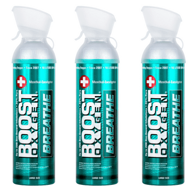 Boost Oxygen BREATHE Menthol-Eucalyptus Large 10 Liter 3 Pack, Supplemental Canned Oxygen, Model 720