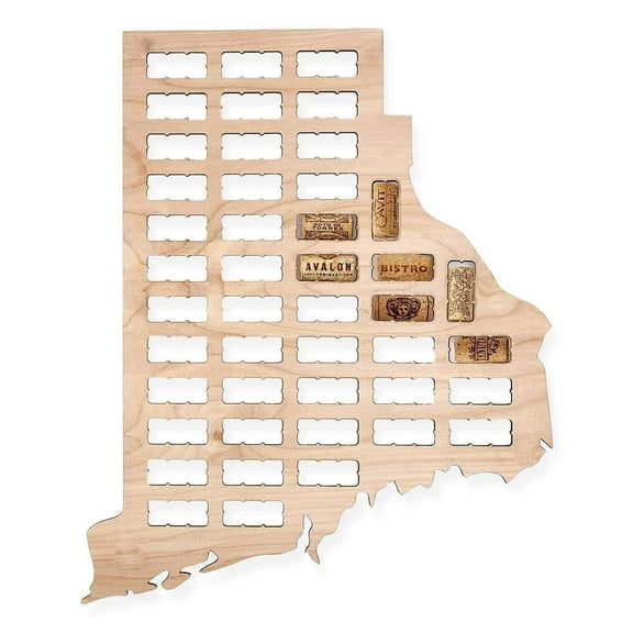 TORCHED Rhode Island Wine Cork Map Holder | Wall Mount Decor Art | Brown