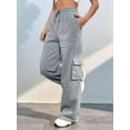 thumbnail image 6 of Cargo Joggers for Women Baggy Fleece Wide Leg Sweatpants Elastic High Waisted Fall Casual Hiking Pants Light Gray M, 6 of 8