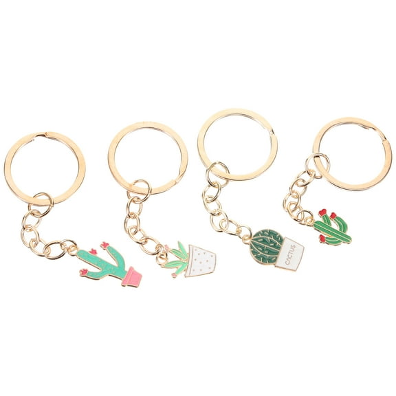 KALLORY Key Chain Cactus Decoration Keychain Green Alloy 4pcs Portable Backpack Accessory