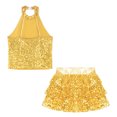 thumbnail image 4 of TiaoBug Kids Girls Shiny Sequins Crop Top with Pleated Skirt Jazz Hip Hop Performance 2 Piece Dance Outfit Gold 10, 4 of 5