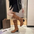 thumbnail image 5 of Bnwani Women Boots Fashion Knee-High-Heel Thick Chunky Knee-High Leather Knight Boot Yellow Size 9, 5 of 5