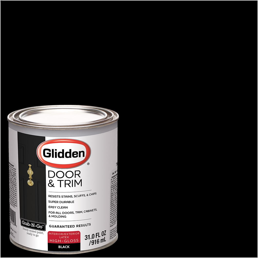 Glidden Door & Trim Grab-N-Go Interior/ Exterior Paint, High Gloss Finish, Black, 1 Quart