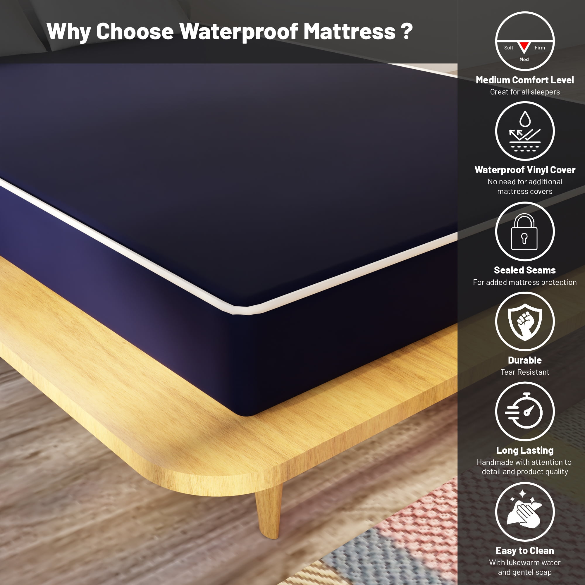 Continental Sleep, 9-Inch Medium Firm Water Resistance Nylon Vinyl Foam Mattress, Noiseless, Soft Cloud Feeling, Body Heat Reflection, Good for Hospital and Camp, Twin, Blue