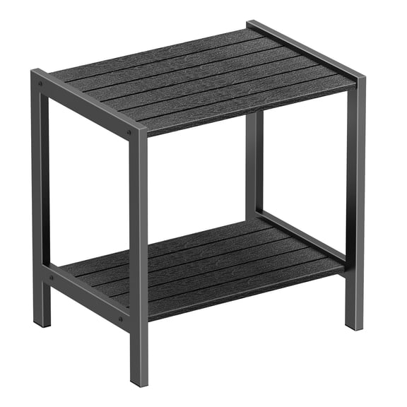 Weather Resistant Outdoor Patio Side Table, 2-Tier Small Adirondack End Table with Sturdy Metal Frame, Easy to Assemble Storage Side Table for Garden, Pool, Deck, Balcony, Black