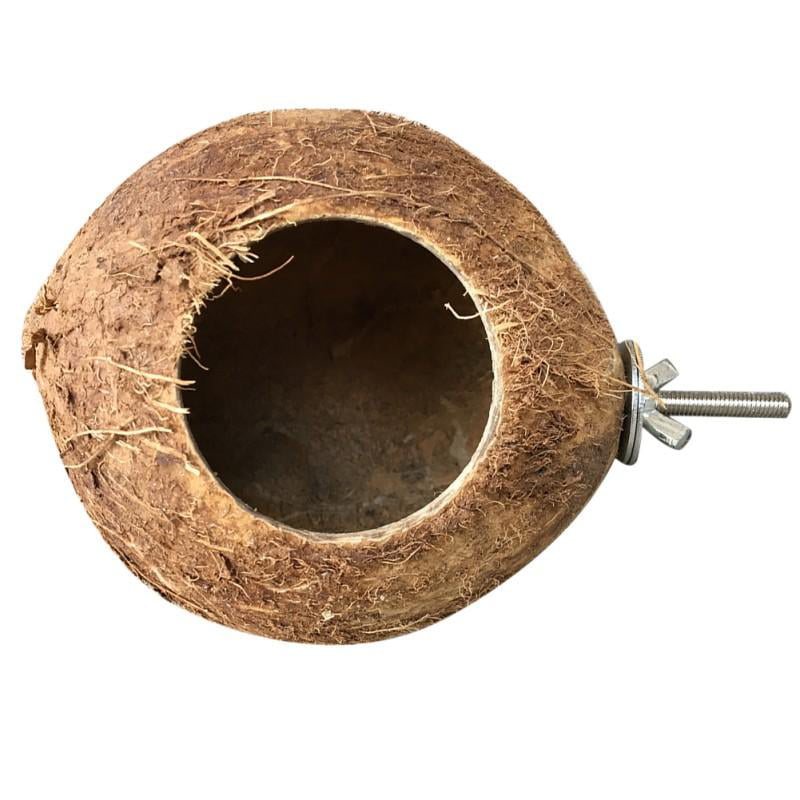 Odoukey Natural Coconut Shell Bird Nest House Bed with Warm Pad for Parrot Budgie Parakeet Cockatiel Conure Lovebird Canary Finch Hamster Rat Mice Chinchilla Cage Toy Nesting Box