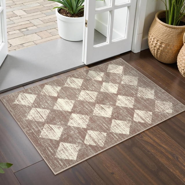 Alfombra Lahome Moroccan Treills 2x3 para baño, tamaño pequeño, color beige