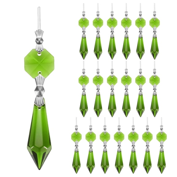 Uxcell 10-Pack Crystals Prisms Glass Tip Beads, 75mm Replacement Chandelier Teardrop Icicle Drops Hanging Pendants [Grass Green]