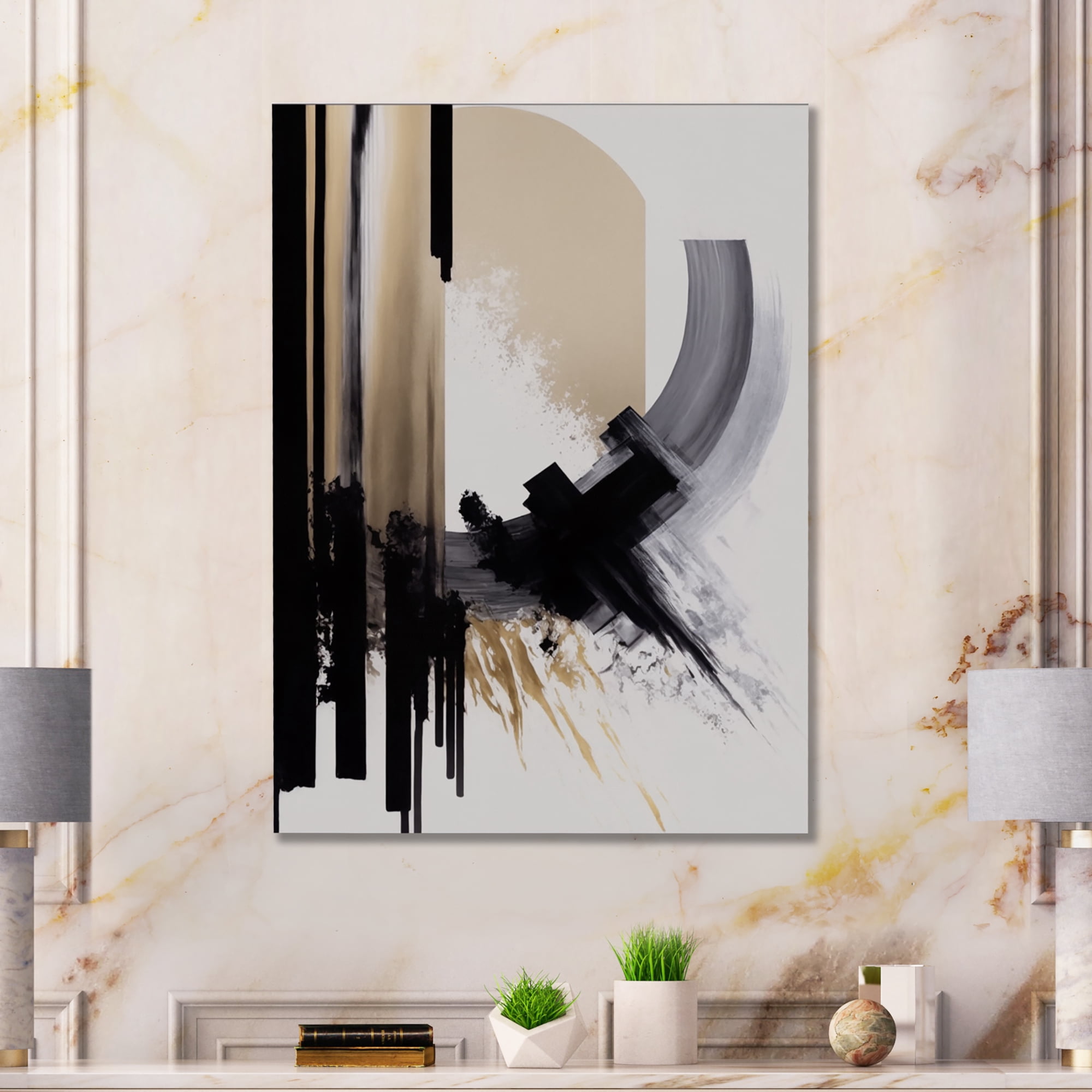 Designart Black, White And Gold Expression IV Canvas Wall Art