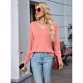 thumbnail image 4 of Women'S Puff Long Sleeve Shirts Pleated V Neck Fall Tunic Tops Blouse Dressy Casual Loose Summer T-Shirts Pink M, 4 of 7