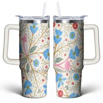 Marble Modern Geometric Flowers 30 Oz Tumbler with Handle Lid and Straw, Stainless Steel Double Walled Vacuum Insulated Cup, Cute Birthday Gifts Tumbler for Women Men Friends