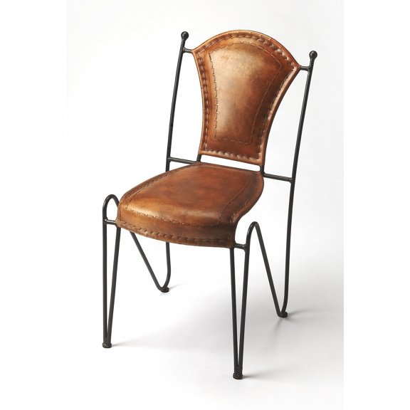 Modern Rustic Iron and Leather Side Chair