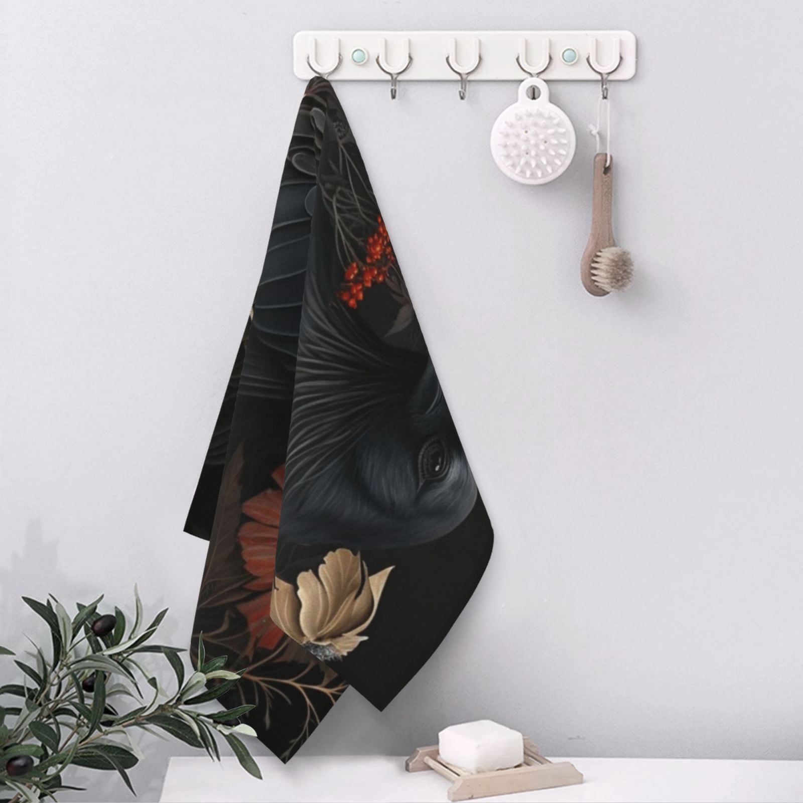 Crow Raven Flowers Gothic Black 27.5" x 16" Ultra Soft Hand Towel, Face Wash Cloth for Bathroom, Gym, Travel, Pool