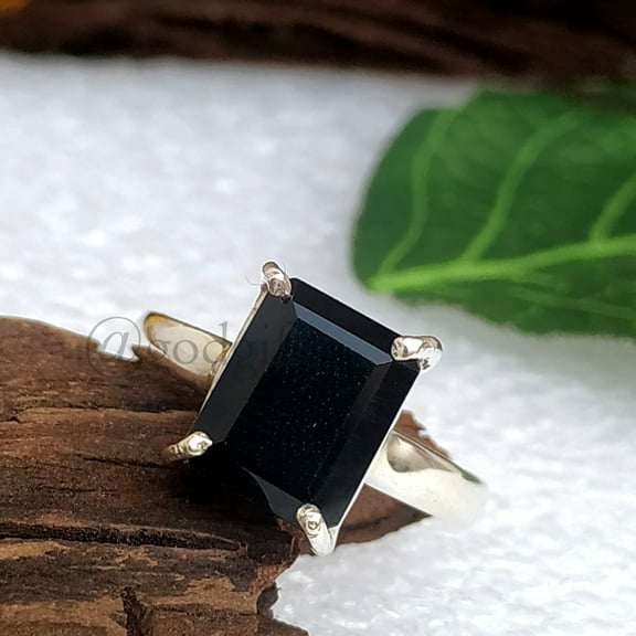 Baguette Black Onyx Ring: 925 Sterling Silver Prong Set Ring