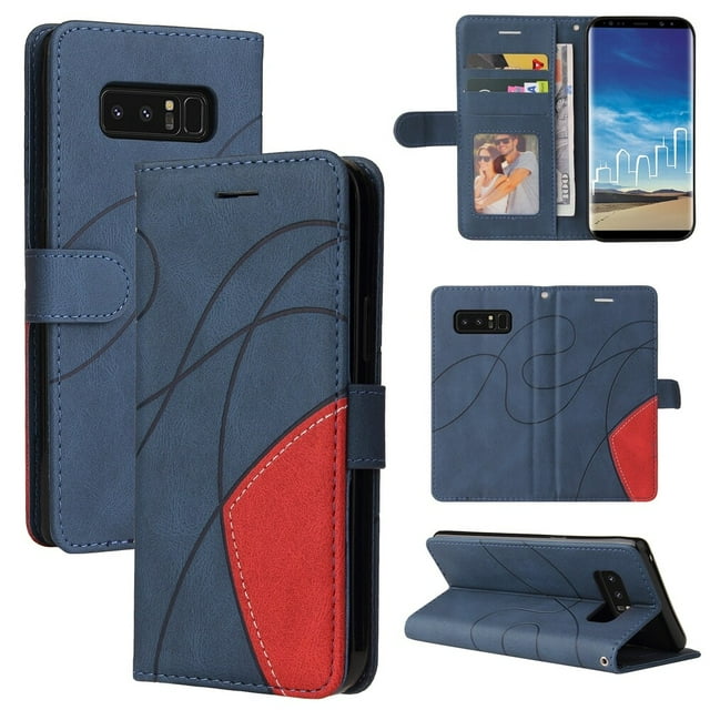 Étui pour Samsung Galaxy Note 8 Portefeuille en Cuir Flip Folio Support Vue Couverture - Bleu