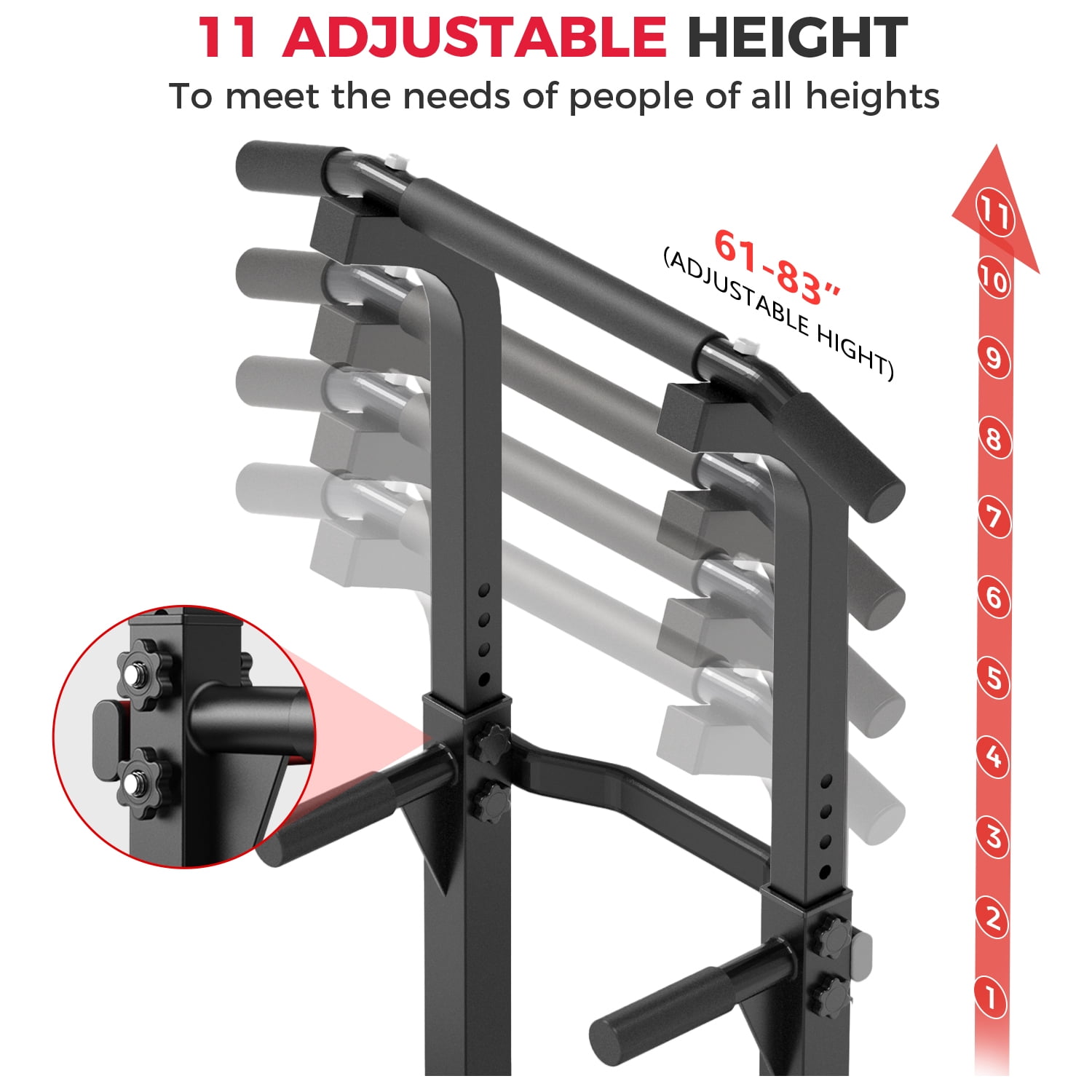 Wesfital Power Tower Pull Up Bar, Pull Up Bar Station Workout Dip Station Height Adjustable Strength Training Equipment 330lbs Weight Capacity, Black