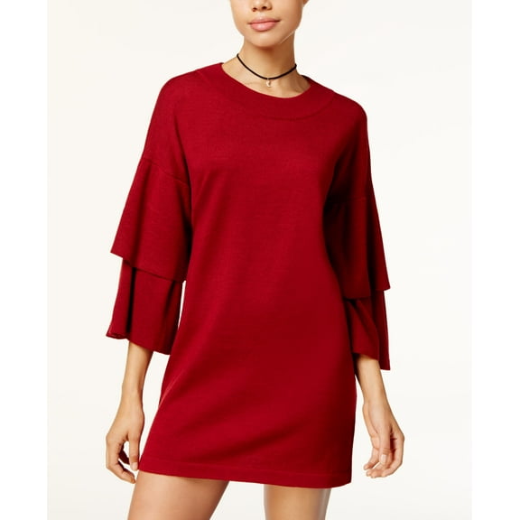 Planet Gold Juniors Tiered Sleeve Sweater Dress Red L