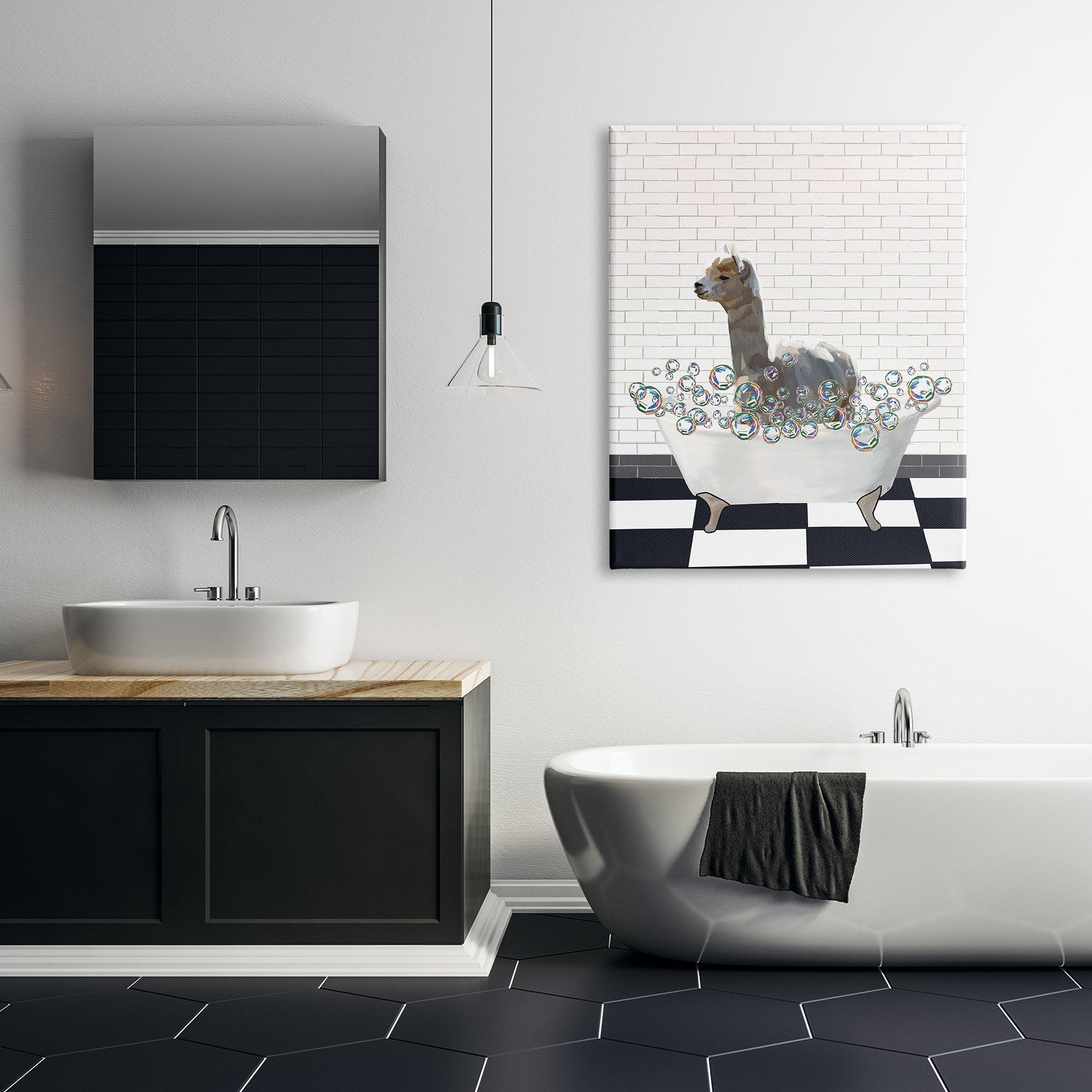 Stupell Industries Llama in Bathtub Animals & Insects Painting Gallery Wrapped Canvas Print Wall Art, 36 x 48