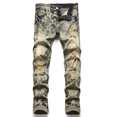 thumbnail image 1 of Chaqueta vaquera ajustada elástica con estampado de moda para hombre, pantalones vaqueros ajustados, pantalones de hip hop con parches de moda, pantalones casuales sueltos, 1 of 3