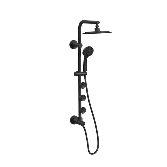 Lanai 8-in Rain Showerhead Shower System with 3-Body Jets Pivoting Shower Arm and Multi-function Handshower Matte Black