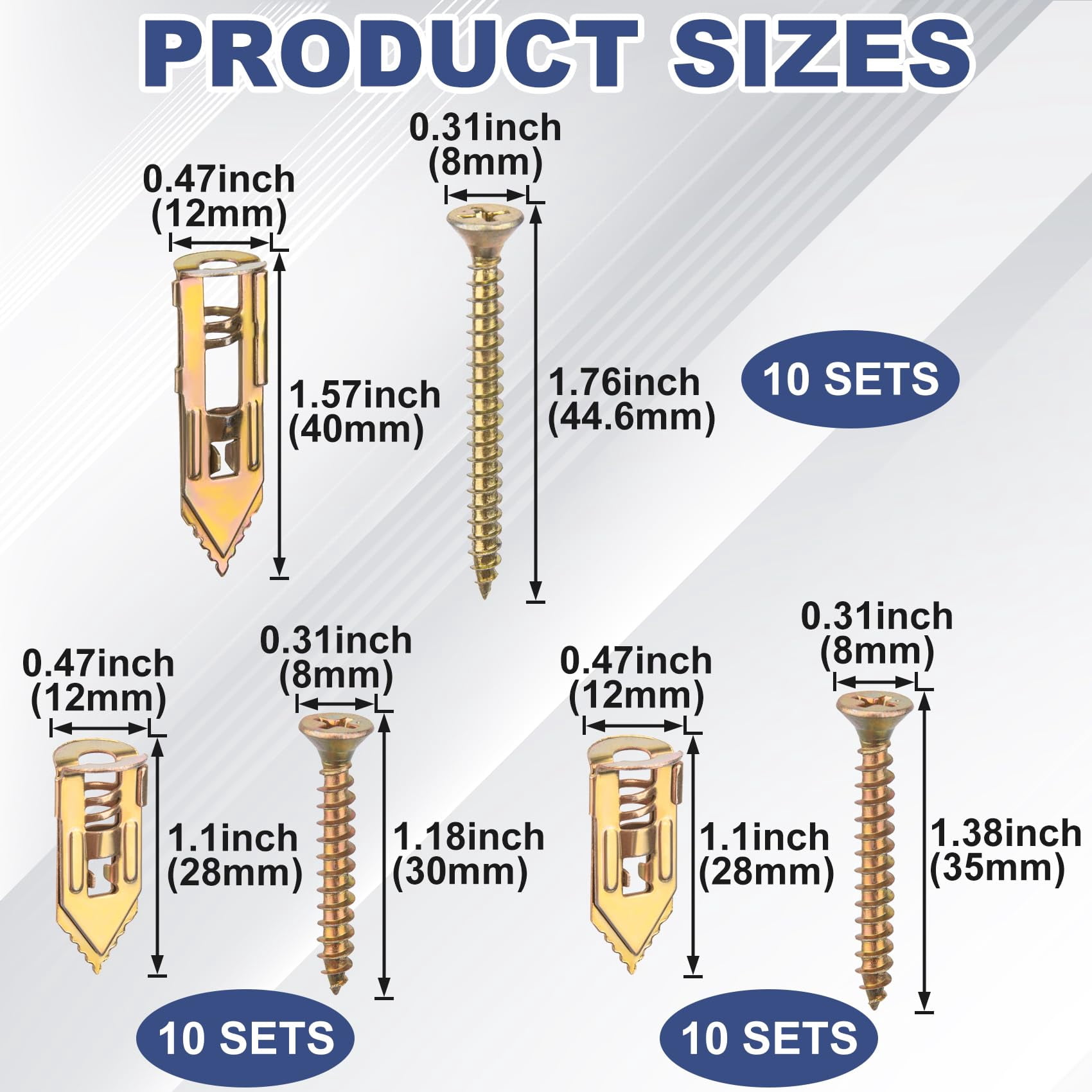 80 Pcs Self-Drilling Anchor Screws, Zinc Plated Steel Drywall Anchors, Heavy Duty Metal Expansion Bolt, No Drill or Holes, for TV, Shelf Straps, Gypsum Boards, Cabinets