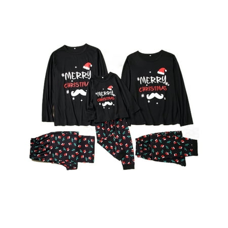 

Spring hue Christmas Matching Pajamas for Family PJs Sets Black Xmas Printed Top Sleepwear Gift