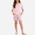 thumbnail image 1 of RKSTN Pyjama Fille Satin Col Rond Manches Courtes Haut de Pyjama avec Short Été Ensemble Deux Pièces (Rose, 7-8 Ans) Unisexe, 1 of 5