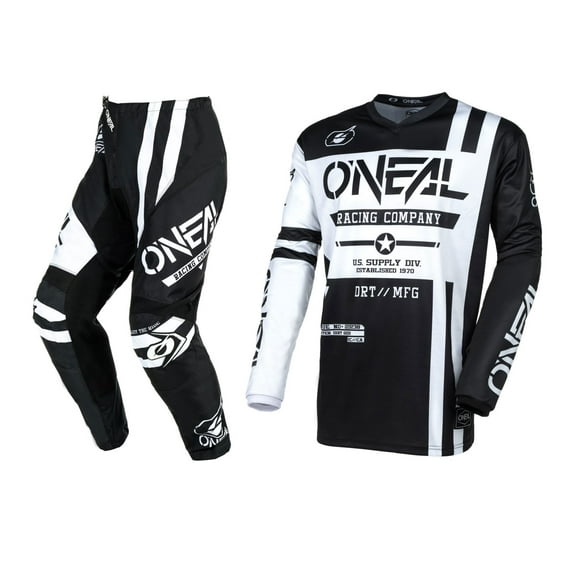O'Neal 2024 Element Warhawk Motocross Offroad Riding Jersey Pant Combo (Black/White, Small/28)