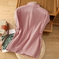 thumbnail image 4 of Cotton Shirts for Women Button Down Collared Blouses Cap Sleeve Summer Casual Cozy Loose Fit Tops (L, Pink), 4 of 7