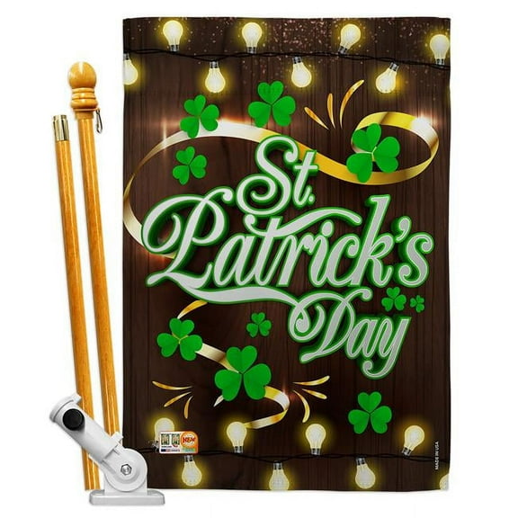 Breeze Decor BD-SA-HS-102034-IP-BO-D-US17-BD 28 x 40 in. Vertical Lightful St. Patricks Day Spring St Patrick Impressions Decorative Double Sided House Flag Set with Pole & Bracket Hardware
