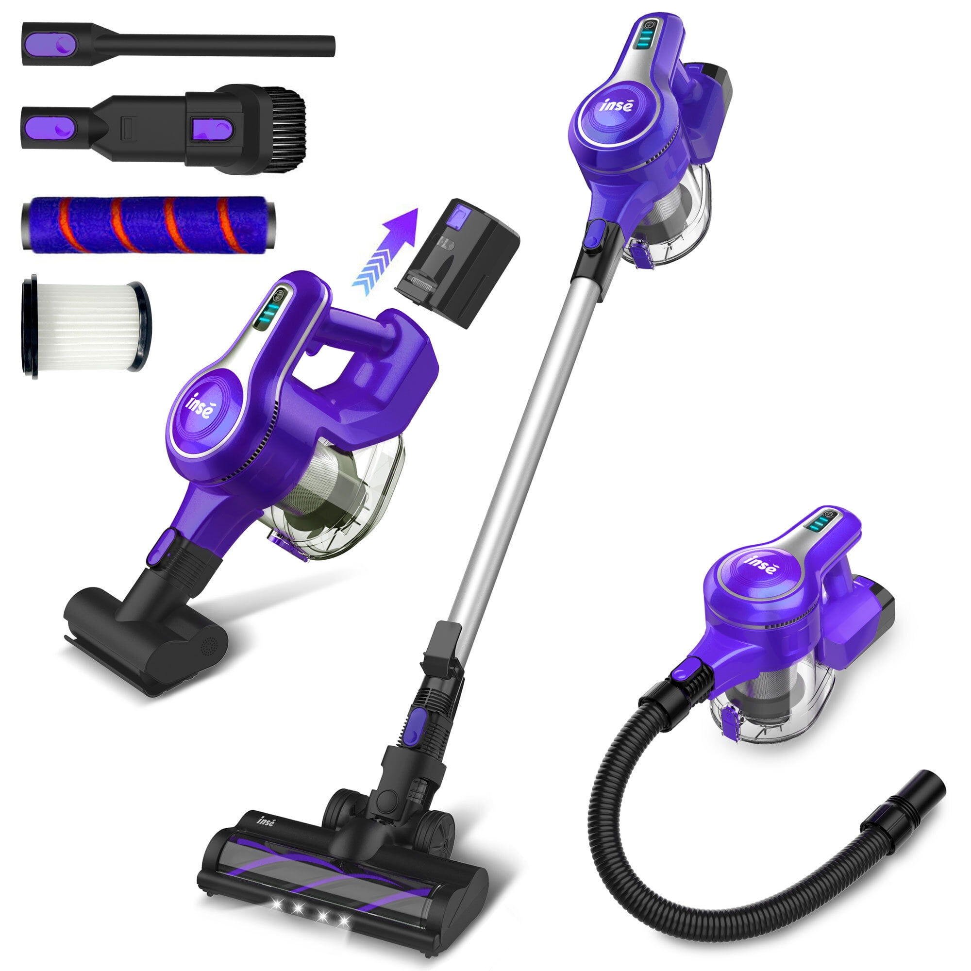 INSE Cordless Vacuum Cleaner,23Kpa 265W Powerful Stick Vacuum with